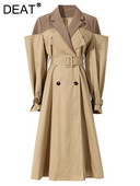 DEAT temperamenta sieviešu uzrakts mētelis jauns atloks, kontrasta krāsa, dubultā josta ar garām piedurknēm vējjaka, 2022. gada rudens 7I5265