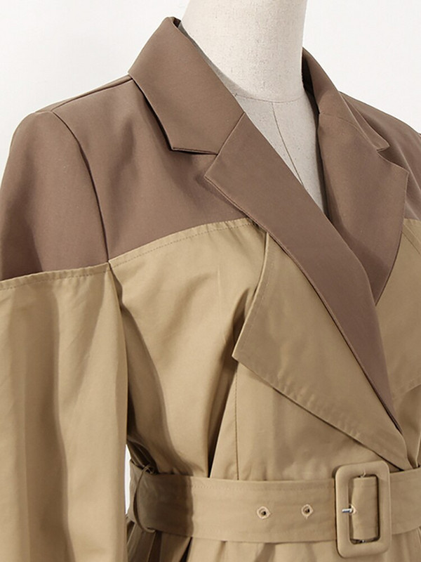 DEAT temperamenta sieviešu uzrakts mētelis jauns atloks, kontrasta krāsa, dubultā josta ar garām piedurknēm vējjaka, 2022. gada rudens 7I5265