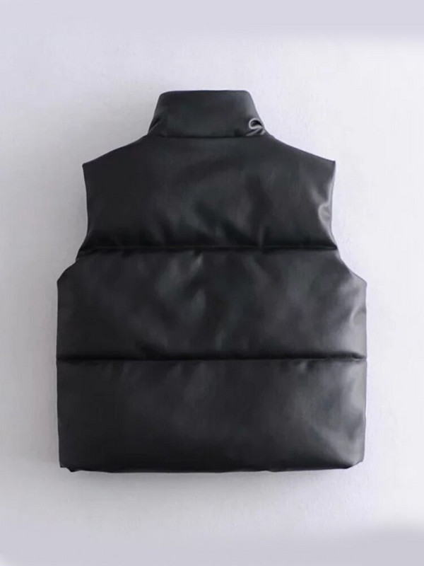 ZOKI sieviešu pufīga veste ziemas bieza parka jaka melna PU sieviešu mēteļi modes mākslīgās ādas dūnu veste brīva sieviešu veste