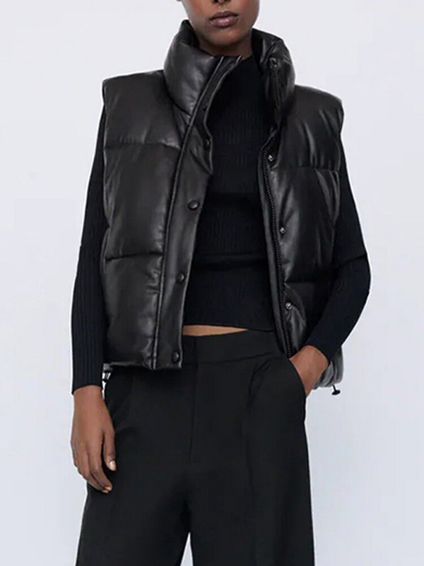 ZOKI sieviešu pufīga veste ziemas bieza parka jaka melna PU sieviešu mēteļi modes mākslīgās ādas dūnu veste brīva sieviešu veste