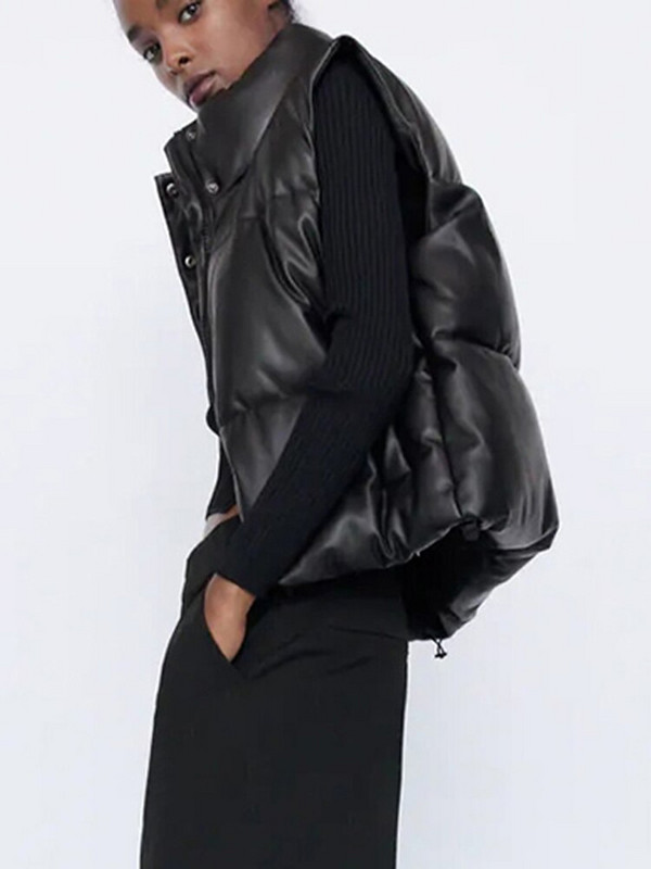 ZOKI sieviešu pufīga veste ziemas bieza parka jaka melna PU sieviešu mēteļi modes mākslīgās ādas dūnu veste brīva sieviešu veste