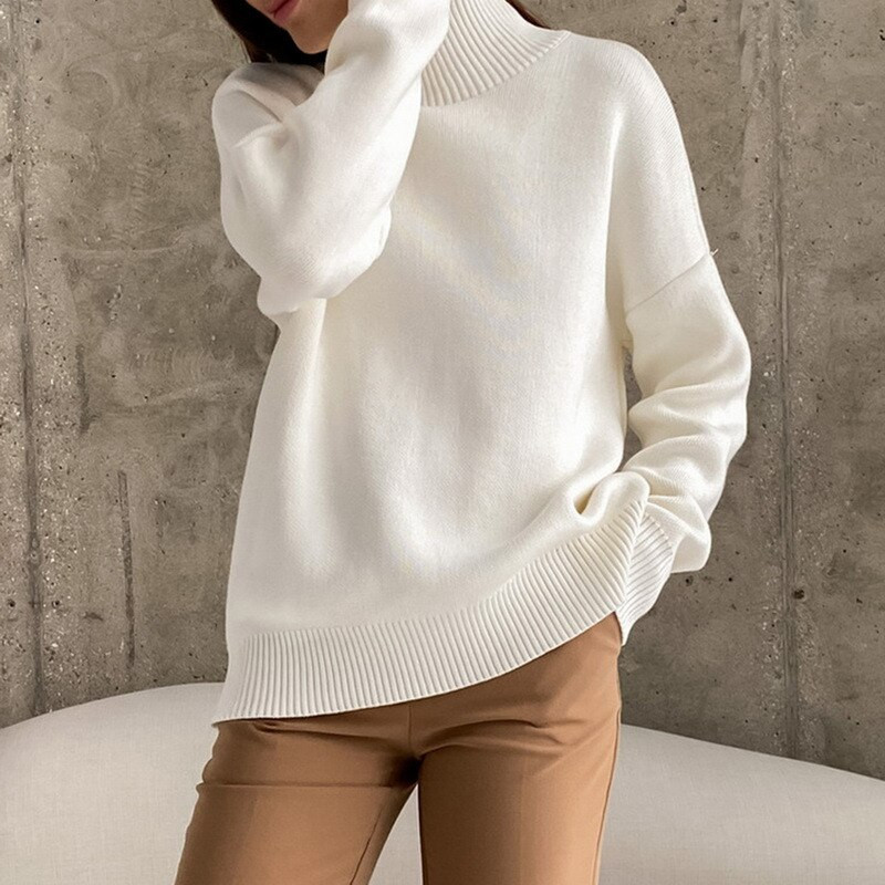 Laamei sieviešu bruņurupuča biezs džemperis, ikdienišķs brīvs trikotāžas apģērbs, ērts rudens ziemas konfekšu krāsas tops ar garām piedurknēm vienkrāsains džemperis