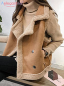 Aelegantmis Vintage zamšādas jēra vilnas veste sievietēm vaļīga atloka apkakle Mākslīgās kažokādas veste rudens ziemas gadījuma bezpiedurknēm jakas