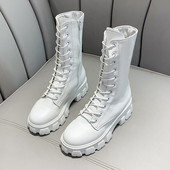 Nove bijele gležnjače s platformom za 2022. Ženske motociklističke čizme s debelim potplatom od pu kože Ženske neklizajuće debele cipele s patentnim zatvaračem Velika veličina 43