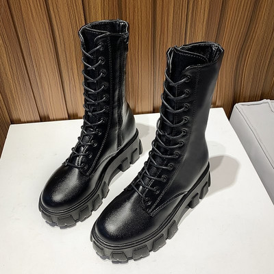 Nove bijele gležnjače s platformom za 2022. Ženske motociklističke čizme s debelim potplatom od pu kože Ženske neklizajuće debele cipele s patentnim zatvaračem Velika veličina 43