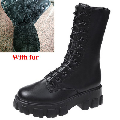 Nove bijele gležnjače s platformom za 2022. Ženske motociklističke čizme s debelim potplatom od pu kože Ženske neklizajuće debele cipele s patentnim zatvaračem Velika veličina 43