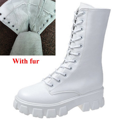Nove bijele gležnjače s platformom za 2022. Ženske motociklističke čizme s debelim potplatom od pu kože Ženske neklizajuće debele cipele s patentnim zatvaračem Velika veličina 43