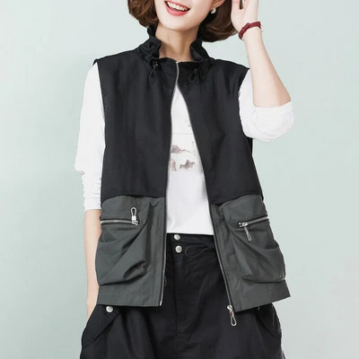 2022. Novi modni prsluk sa samostojećim ovratnikom i ovratnikom proljeće jesen Ženski kratki široki ležerni ženski prsluk bez rukava Jakna s podstavom Outerwea