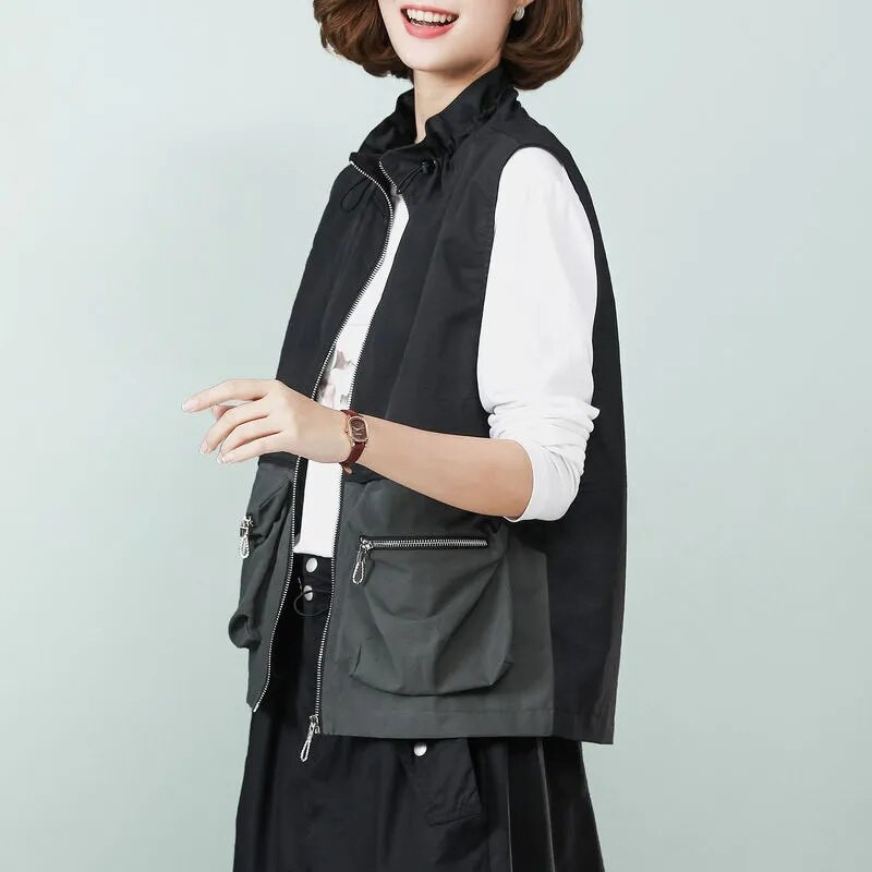 2022. Novi modni prsluk sa samostojećim ovratnikom i ovratnikom proljeće jesen Ženski kratki široki ležerni ženski prsluk bez rukava Jakna s podstavom Outerwea