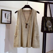 Sieviešu jakas veste A līnijas brīva džempera veste Sieviešu pulovers V veida kakla izgriezuma veste bez piedurknēm Trikotāžas mētelis Chaleco Mujer