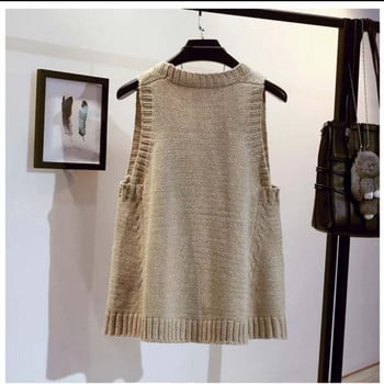 Γυναικείο γιλέκο A- Line Loose Sweater Γιλέκο Γυναικείο πουλόβερ Γιλέκο V-λαιμόκοψη Αμάνικο Πλεκτό Παλτό Chaleco Mujer