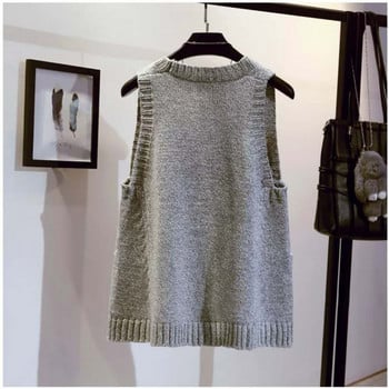 Γυναικείο γιλέκο A- Line Loose Sweater Γιλέκο Γυναικείο πουλόβερ Γιλέκο V-λαιμόκοψη Αμάνικο Πλεκτό Παλτό Chaleco Mujer