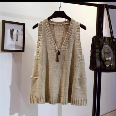 Sieviešu jakas veste A līnijas brīva džempera veste Sieviešu pulovers V veida kakla izgriezuma veste bez piedurknēm Trikotāžas mētelis Chaleco Mujer