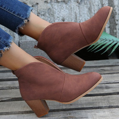 2022. gada jauni ziemas sieviešu zābaki, ar V izgriezumu, puszābaki, salikti papēži.