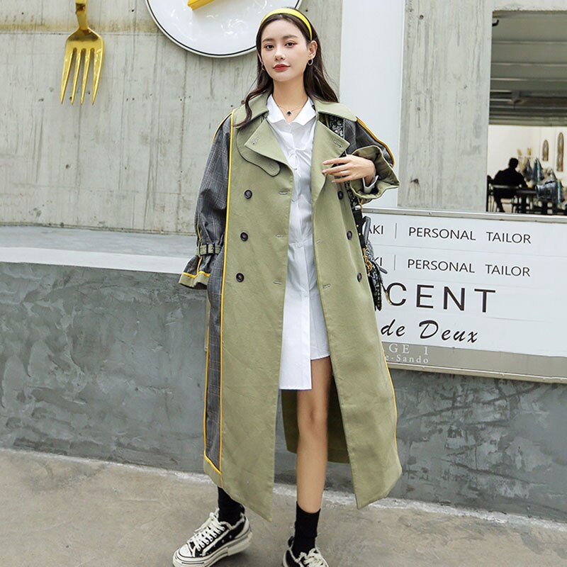 ZURICHOUSE 2022. gada pavasara mētelis, sieviete, garš, moderns, divrindu, krāsains, rūtains vējjaka, brīvi pieguļoša pārsējs, sieviete