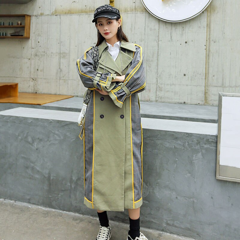 ZURICHOUSE 2022. gada pavasara mētelis, sieviete, garš, moderns, divrindu, krāsains, rūtains vējjaka, brīvi pieguļoša pārsējs, sieviete