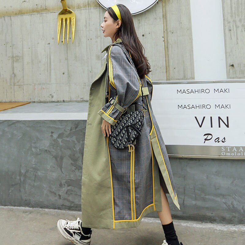 ZURICHOUSE 2022. gada pavasara mētelis, sieviete, garš, moderns, divrindu, krāsains, rūtains vējjaka, brīvi pieguļoša pārsējs, sieviete