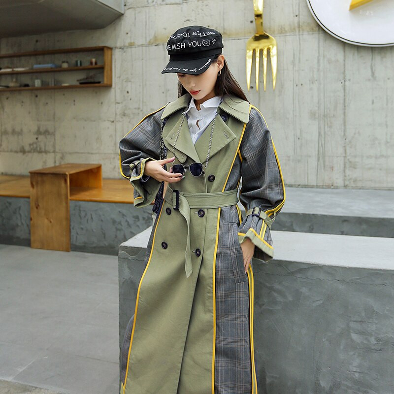 ZURICHOUSE 2022. gada pavasara mētelis, sieviete, garš, moderns, divrindu, krāsains, rūtains vējjaka, brīvi pieguļoša pārsējs, sieviete