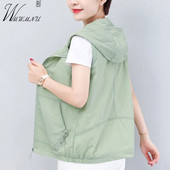 Sieviešu kapuces plāna vasaras veste, brīva vienkrāsaina 4XL lielizmēra Chalecos Mother Cardigan Liner Doudoune Sans Manche Femme