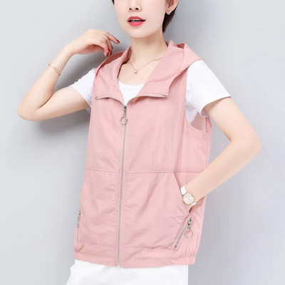 Sieviešu kapuces plāna vasaras veste, brīva vienkrāsaina 4XL lielizmēra Chalecos Mother Cardigan Liner Doudoune Sans Manche Femme