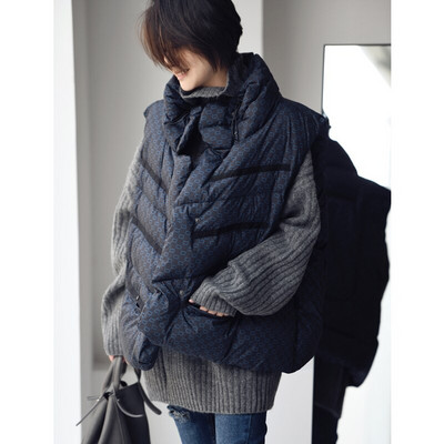 MICOCO V8010C Κορεάτικου στιλ με στάμπα μόδας χαλαρό λευκό γιλέκο με ζεστό γιακά