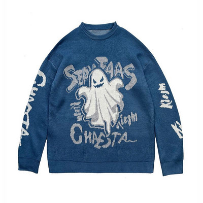 QWEEK Gothic Harajuku Ghost Print Trikotāžas džemperi Sieviešu trikotāžas Pullītes Siltas Biezas Retro Mall Goth Topi 2022. gada rudens ziema