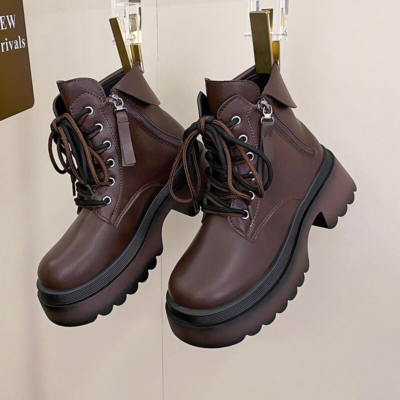 Balti sieviešu zābaki ar platformu Sieviešu ikdienas apavi  biezas zoles dāmu meiteņu sieviešu kaujas puszābaki