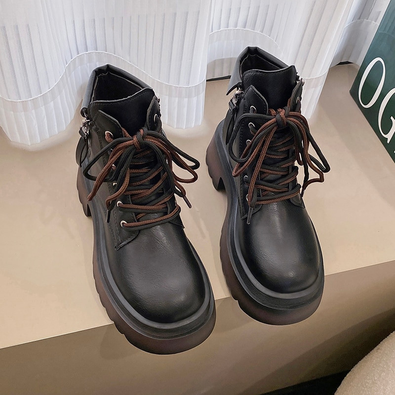 Balti sieviešu zābaki ar platformu Sieviešu ikdienas apavi  biezas zoles dāmu meiteņu sieviešu kaujas puszābaki