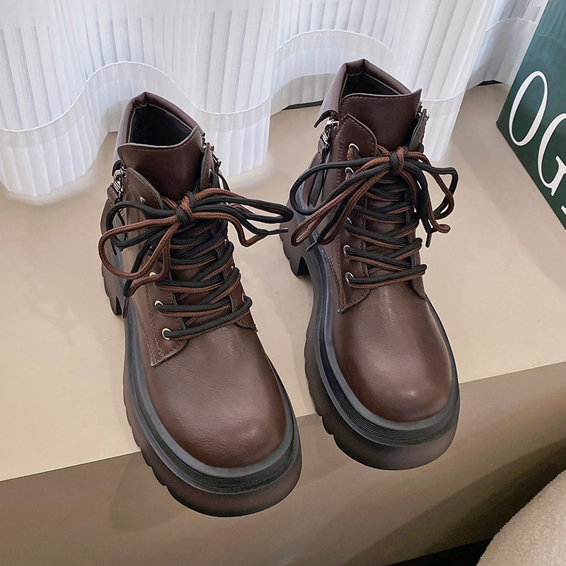 Balti sieviešu zābaki ar platformu Sieviešu ikdienas apavi  biezas zoles dāmu meiteņu sieviešu kaujas puszābaki