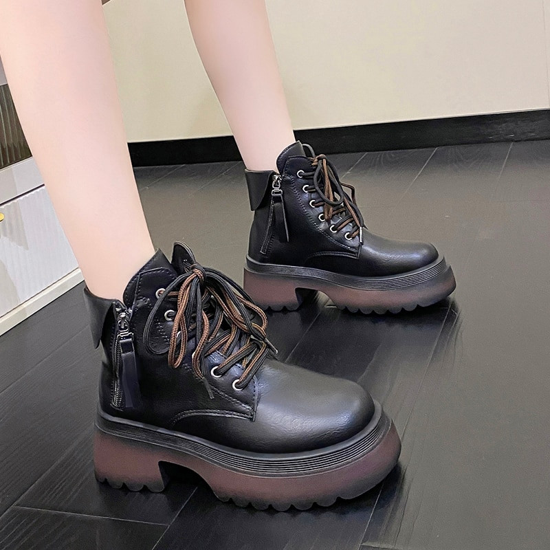 Balti sieviešu zābaki ar platformu Sieviešu ikdienas apavi  biezas zoles dāmu meiteņu sieviešu kaujas puszābaki