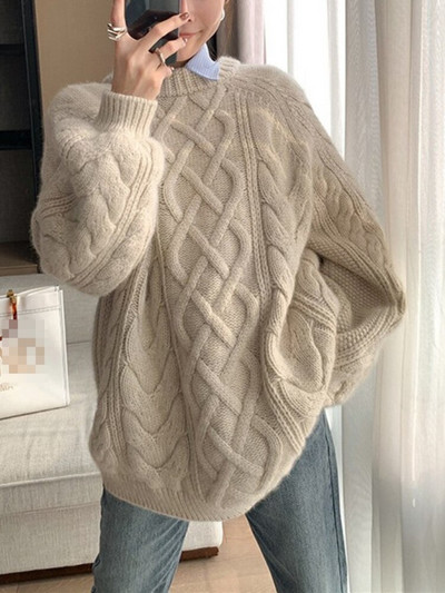 Modes topi 2022. g. sieviešu rudens un ziemas jauns rupjš džemperis sievietēm ar brīvu kakla izgriezumu, džemperis, liela izmēra džemperis, sieviešu apģērbs