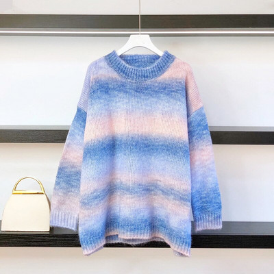 Ανοιξιάτικο φθινόπωρο Γυναικεία πουλόβερ Rainbow Πουλόβερ με γραβάτα βαφής O-Neck Long Loose ριγέ Κορεάτικα Jumpers Candy Color Γυναικεία μπλουζάκια SA153
