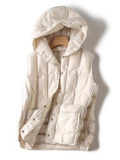 Lagabogy 2022 ziemas Sieviešu 90% balts pīles dūnu veste, sieviešu mētelis ar kapuci, sieviešu viegla pufīga jaka, statīvs apkakle, vienrindu veste