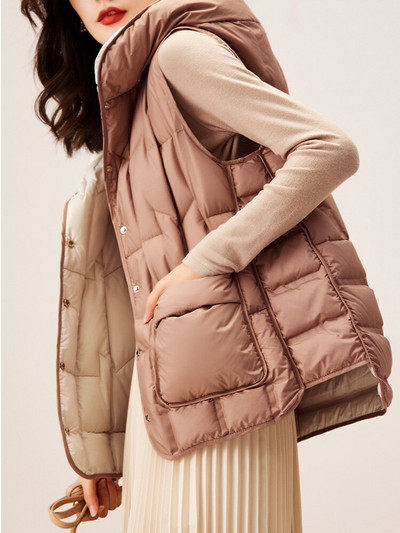 Lagabogy 2022 ziemas Sieviešu 90% balts pīles dūnu veste, sieviešu mētelis ar kapuci, sieviešu viegla pufīga jaka, statīvs apkakle, vienrindu veste