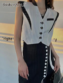 TWOTWINSTYLE Ikdienas svītraini, krāsaini bloka topi sievietēm ar V kakla izgriezumu bez piedurknēm vasaras vestes Sieviešu modes apģērbs 2022 Stils Jauns