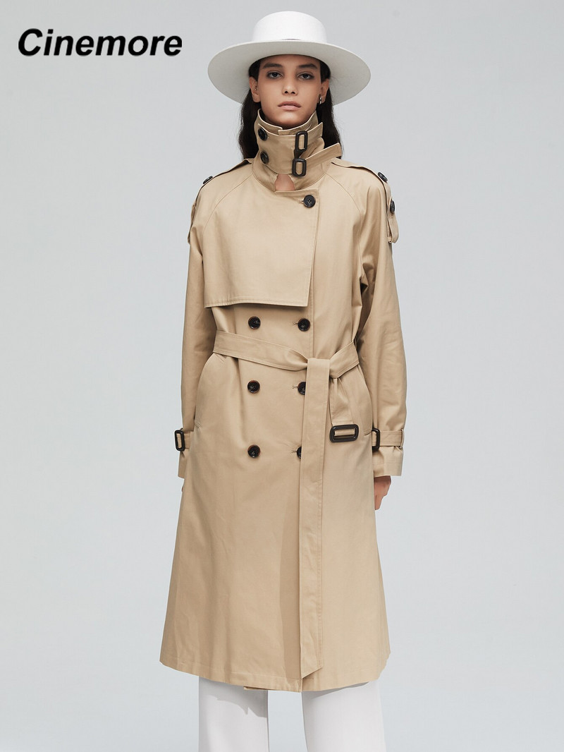 Cinemore 2022 Jaunums rudens top mētelis sieviešu divkāršām garajām virsdrēbēm sievietēm augstas kvalitātes virsjaka sievietēm 9003