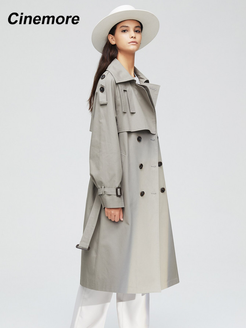 Cinemore 2022 Jaunums rudens top mētelis sieviešu divkāršām garajām virsdrēbēm sievietēm augstas kvalitātes virsjaka sievietēm 9003