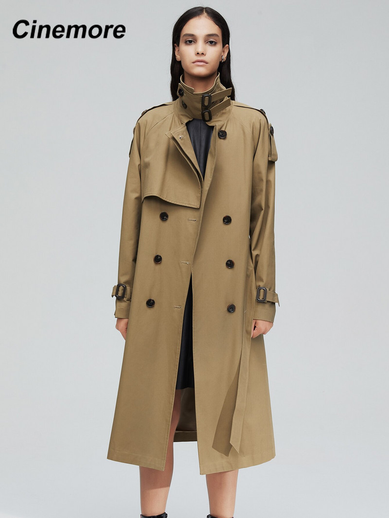 Cinemore 2022 Jaunums rudens top mētelis sieviešu divkāršām garajām virsdrēbēm sievietēm augstas kvalitātes virsjaka sievietēm 9003