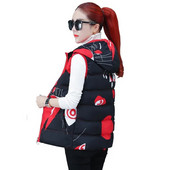 Rudens ziemas jaka Sieviešu dūnu kokvilnas veste Jauna apdruka ar divpusēju valkājamu mēteli Bieza veste ar kapuci bez piedurknēm Sieviešu topi