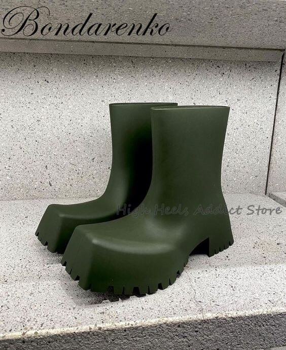 Kvadrātveida purngalu platformas lietus zābaki Ādas kupli zābaki Luksusa dizaineru zābaki sieviešu vīriešu zābaki Kurpes 2022 Lielais izmērs 46