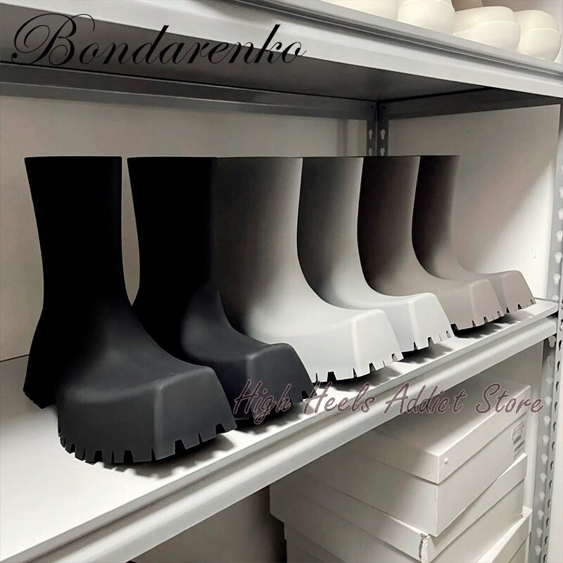 Kvadrātveida purngalu platformas lietus zābaki Ādas kupli zābaki Luksusa dizaineru zābaki sieviešu vīriešu zābaki Kurpes 2022 Lielais izmērs 46