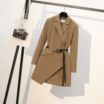 Fashion Khaki Windbreaker Women 2022 Νέο Ανοιξιάτικο Φθινοπωρινό Chic Trench Coat Μαύρα Χακί Μπουφάν Γυναικεία Ζώνη Blazer Vintage 4XL