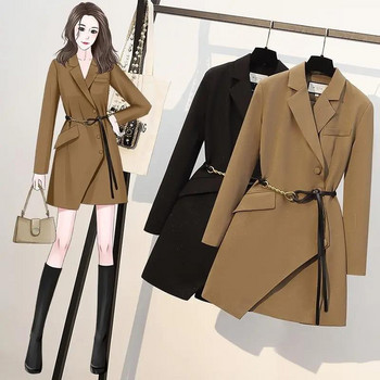 Fashion Khaki Windbreaker Women 2022 Νέο Ανοιξιάτικο Φθινοπωρινό Chic Trench Coat Μαύρα Χακί Μπουφάν Γυναικεία Ζώνη Blazer Vintage 4XL