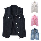 Sieviešu ikdienas mēteļi bez piedurknēm, veste, 2022. gada nolaižama apkakle, vienrindas džinsa topi, nobružāts malas kabatas jaka 2XL-5XL