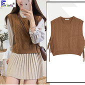 Χειμερινή Άνοιξη Basic Wear Tops Πλεκτό πουλόβερ Γυναικείο Μόδα Αμάνικο Γιλέκο Σχέδιο Καφέ Πλεκτό Γιλέκο Κορέας 9802