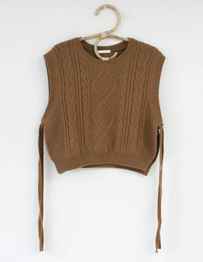 Χειμερινή Άνοιξη Basic Wear Tops Πλεκτό πουλόβερ Γυναικείο Μόδα Αμάνικο Γιλέκο Σχέδιο Καφέ Πλεκτό Γιλέκο Κορέας 9802