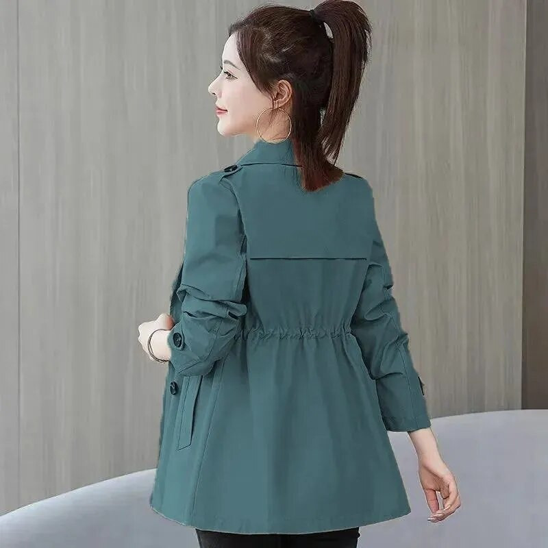 2022. gada pavasara rudens korejiešu statīvs apkakle, vējjaka sievietēm, brīva vidēja garuma vienkrāsains mētelis sieviešu jaka, moderna aukla, plāna