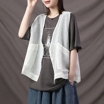 Γιλέκα Γυναικείες Λεπτές καλοκαιρινές τσέπες Διαφανές δροσερό Unisex Ζευγάρι Ρετρό Απαλό Basic All-match Κορεάτικο στυλ Harajuku Mujer Chic Ins