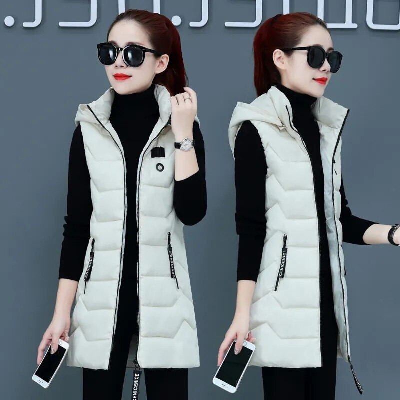 2022. gada jauna rudens ziemas jaka sieviešu bezpiedurknēm veste Parka ar kapuci, silta kokvilnas polsterēta jaka Sieviešu Veats veste, virsdrēbes