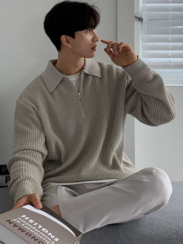 Trikotāžas džemperis Sieviešu vai Vīriešu Atloks Pulovers Sieviešu silts Modes Ikdienas džemperis Vīriešu Masīvi Garām Piedurknēm Trikotāžas Topi Sueter